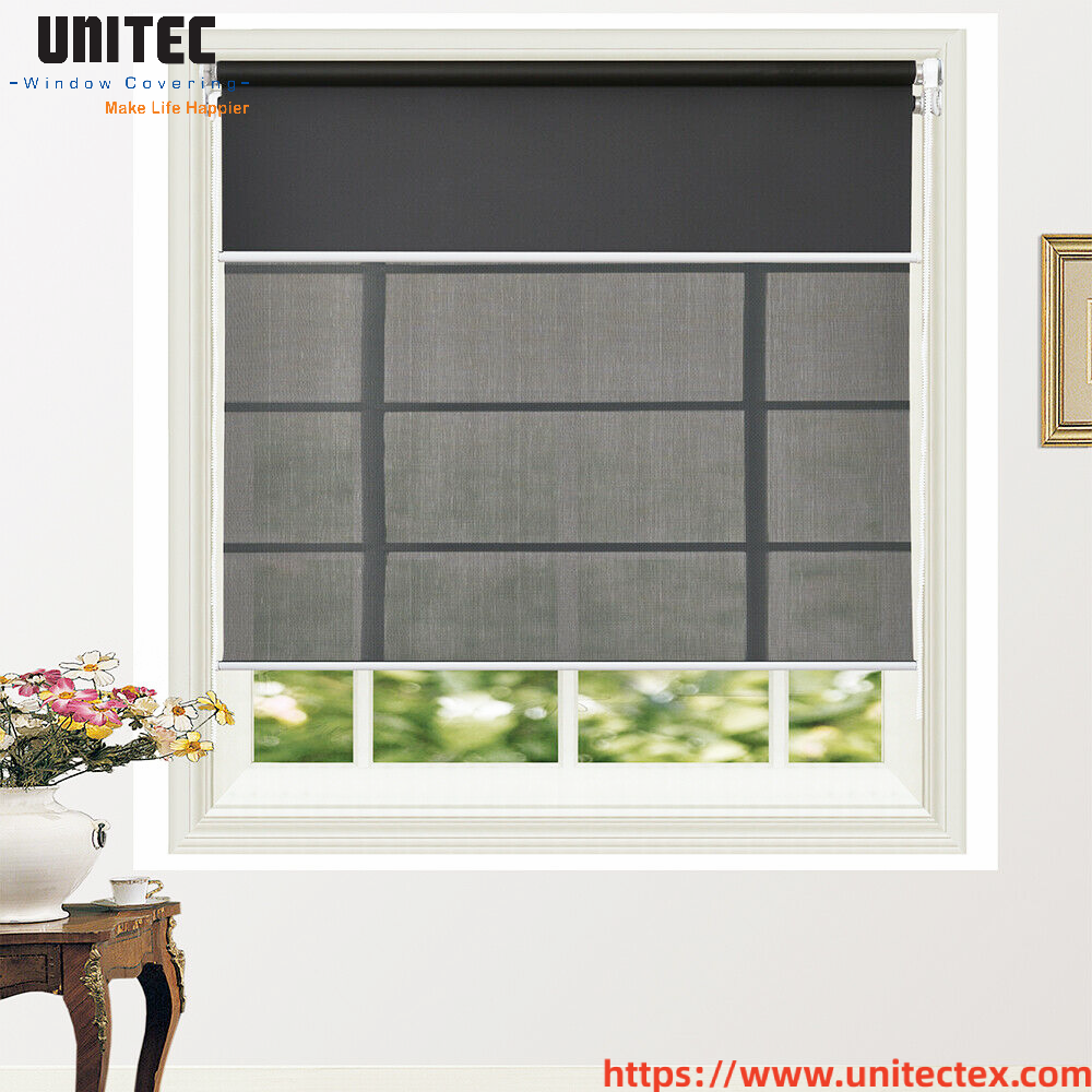 roller blind and curtain